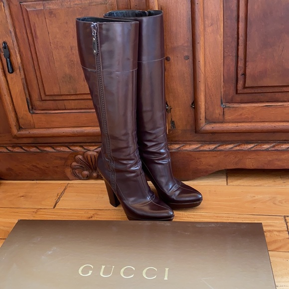 Gucci Beautiful Chocolate platform knee high boots Size 8.5 - Picture 2 of 15